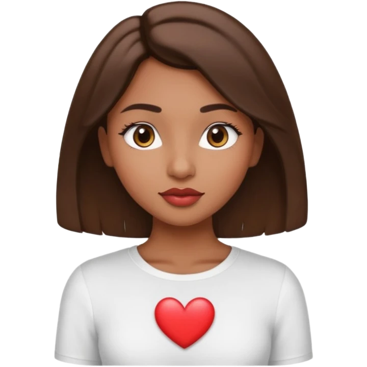 brown-skinned girl with slightly wavy hair, straight nose, heart-shaped lips, round eyes and face, soft eyebrows, long lashes, shown from the waist up emoji