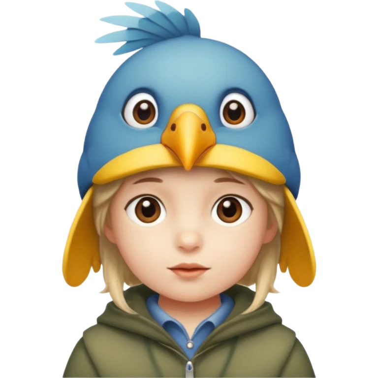 child with a bird hat emoji
