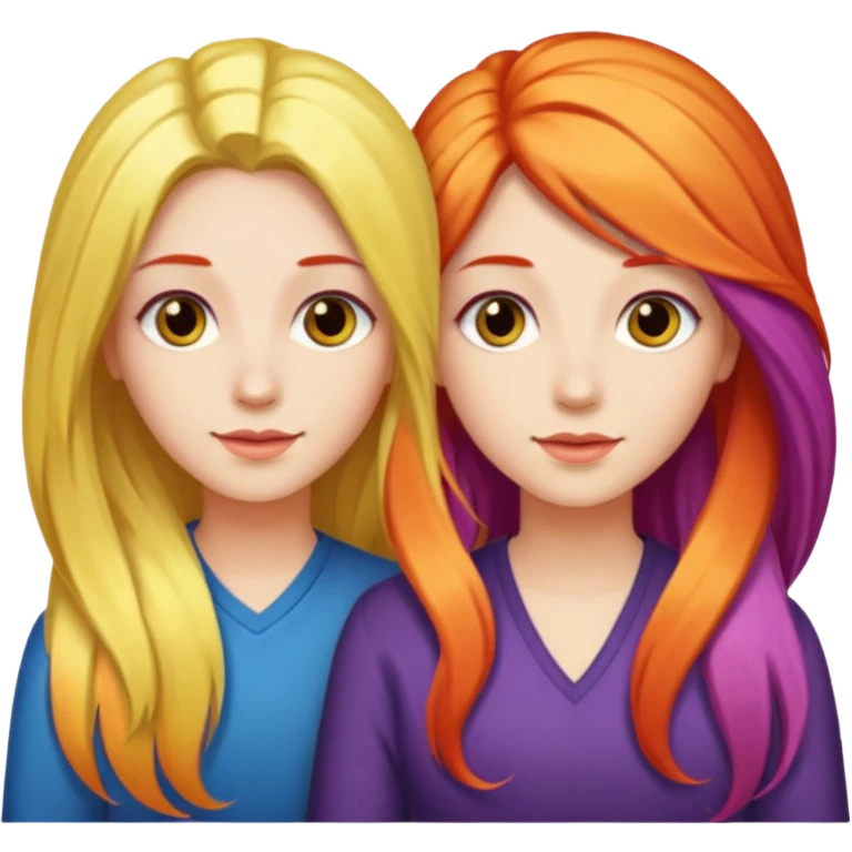 2 women with long colorful hair emoji