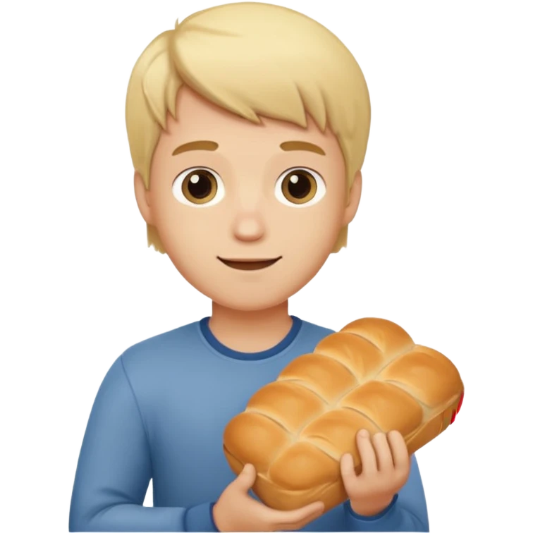 Cute blond guy with loaf of bread emoji