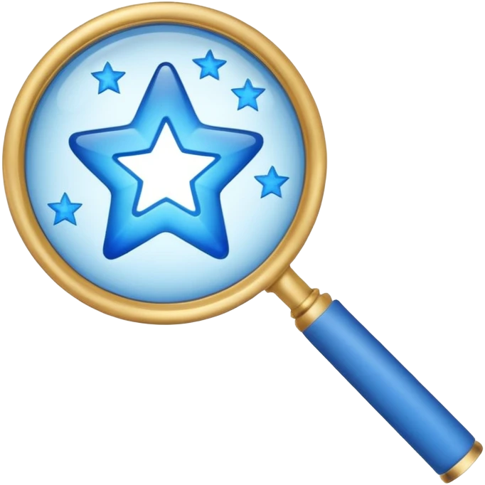 A blue left hand holding a magnifying glass which is showing blue stars emoji