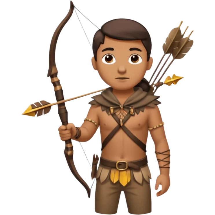 The classic hunter image with a bow and arrow on his back, dressed in brown with some animal made decorations emoji