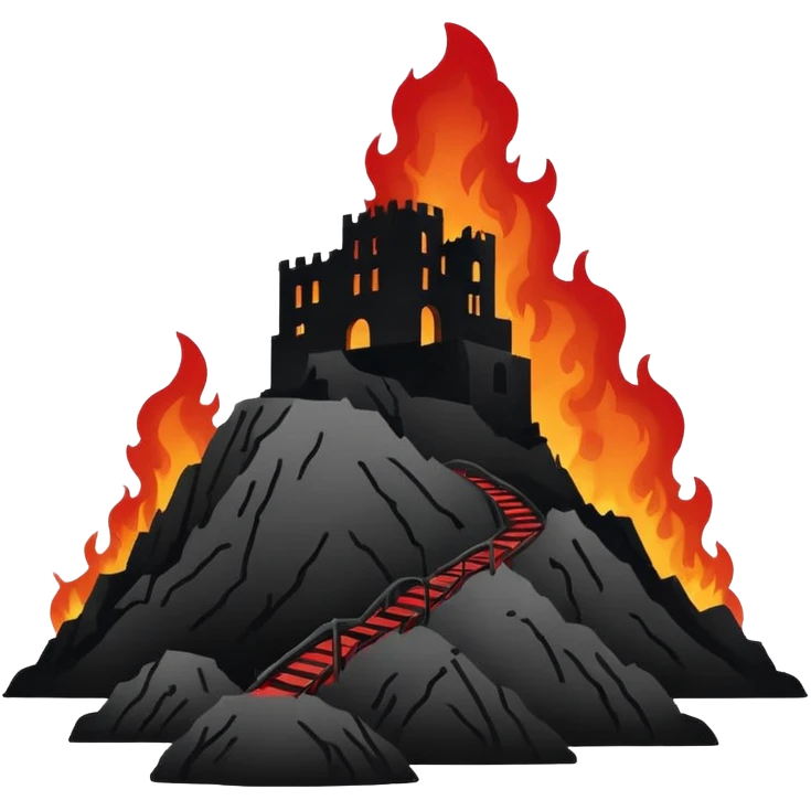 Minimalist emoji-style sticker of a silhouette of the Hollywood hill with ruined “HELLWOOD” sign, smoke and flickering flames in desaturated red

 emoji