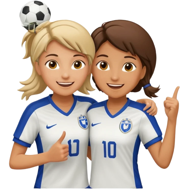 female soccer mentor and mentee celebrating a goal emoji