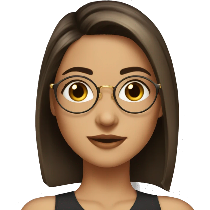 Girl short medium crownish hair, round glasses, brown eyes, nice nose, roun face, round gold earrings  emoji