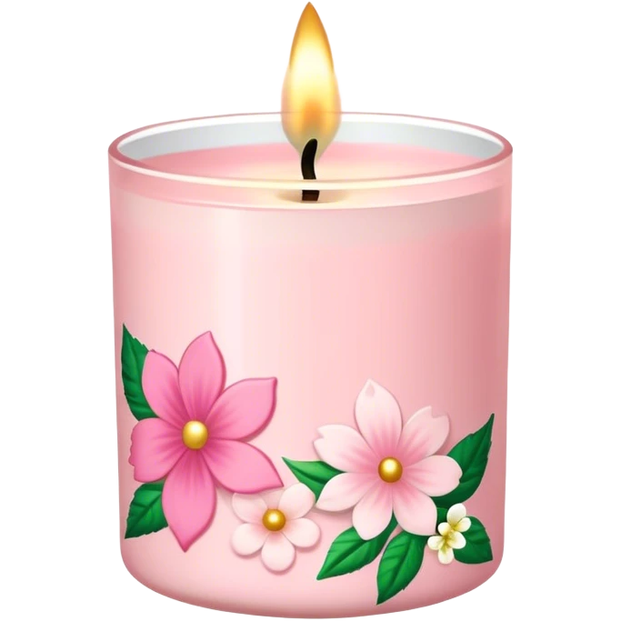 Light pink bath and body works candle with floral design emoji