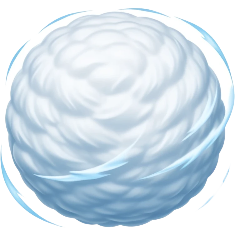 round fluffy snowball flying through the air with a soft white and light blue smooth flowing trail resembling motion blur or wind streaks, soft powdery texture, slightly irregular shape, cold and light, modern iOS emoji style, clean minimal design, soft shadows, subtle highlights emoji