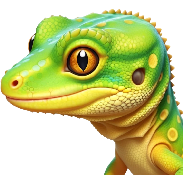 cinematic-cute-realistic gecko-portrait-emoji,-head-tilted-playfully-and-inquisitively,-featuring-a-small,-charming-body-with-smooth,-vividly-patterned-scales,-bright,-sparkling-eyes-and-delicate,-sticky-toe-pads,-simplified-yet-irresistibly-adorable emoji