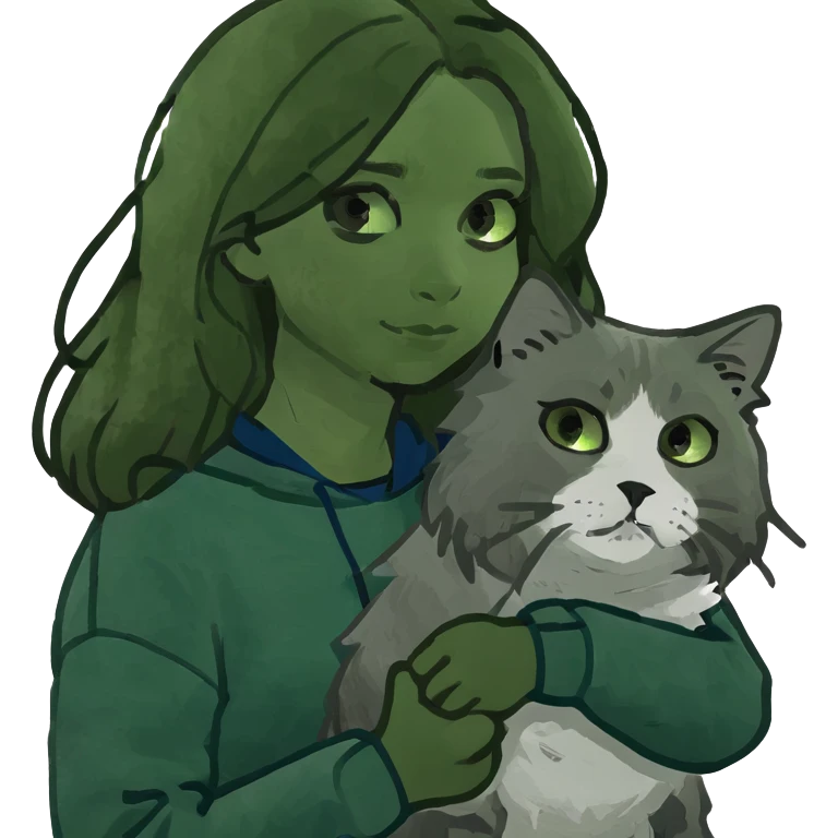 Brunette girl with dark blue sweatshirt holding a fluffy grey Siberian cat emoji