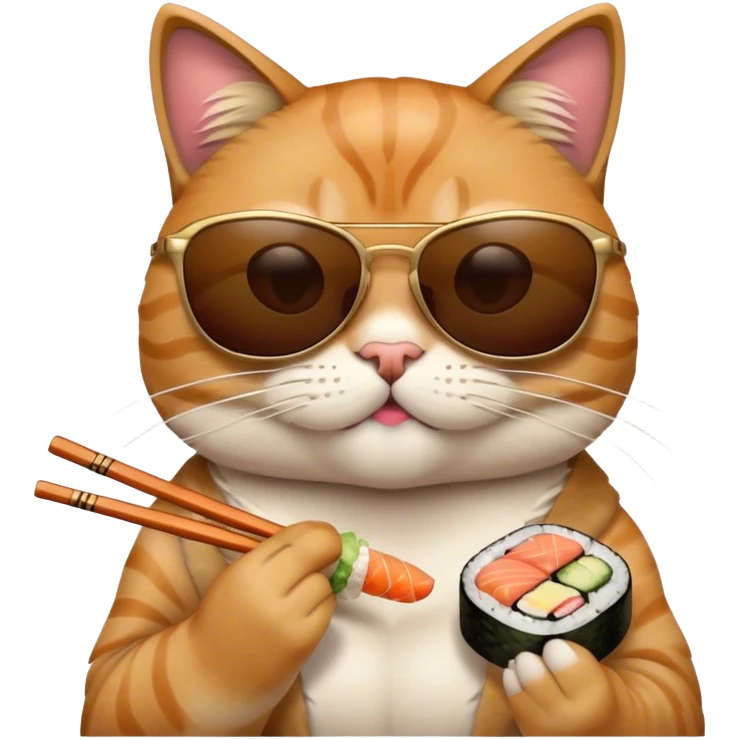 cool cat wearing sunglasses and eating sushi emoji
