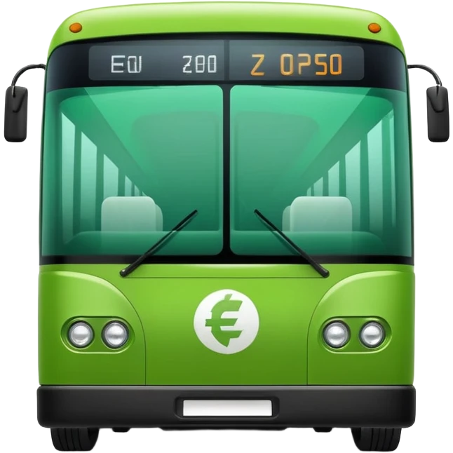 green electric bus with a large zero euro bill symbol emoji