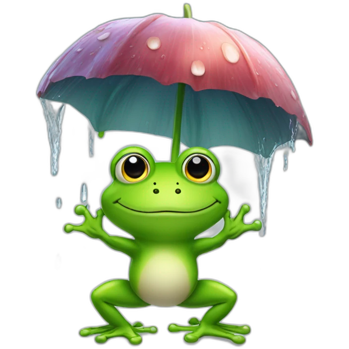 Une grenouille qui s'abrite de la pluie sous un champignon emoji