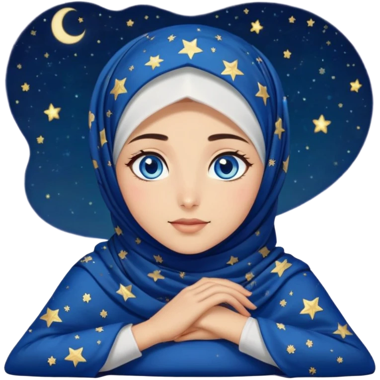 Turkish beautiful finish Konya girl blue eyes with starry night hijab dress and watching the sky on the ground  emoji