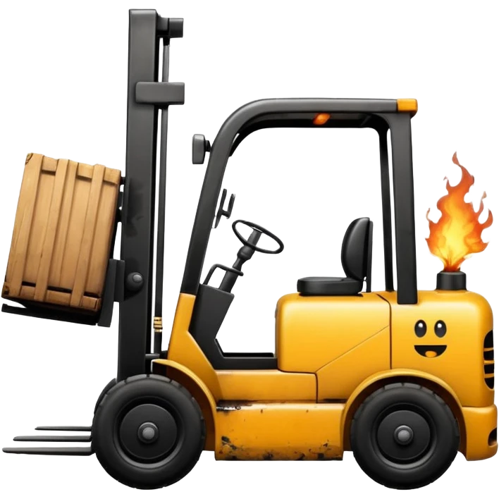 ugly, broken forklift after the explosion with emoji of blowing emoji