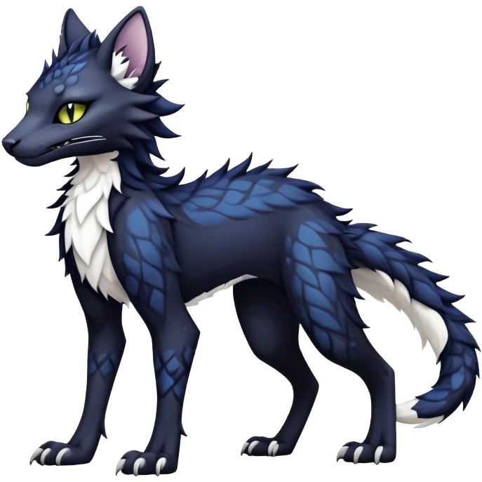 Kawaii dark edgy fantasy feline-vernid-sergal-fursona animal creature with a tufted tail full body with intricate markings  emoji