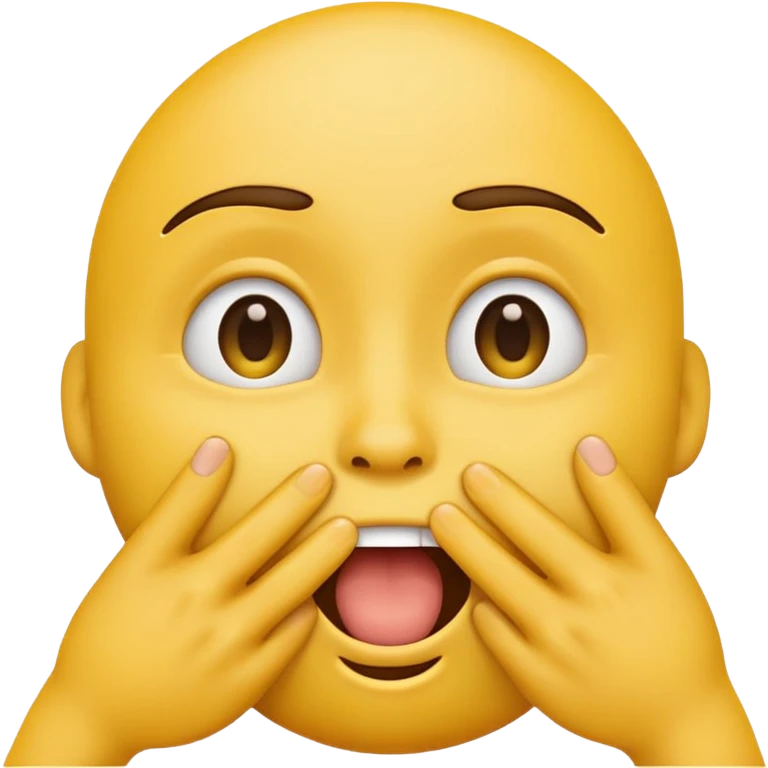 yellow emoji with one hand covering mouth, eyes wide, cringing and laughing emoji