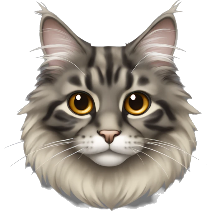 grey and beige tortoiseshell fluffy main coon cat emoji