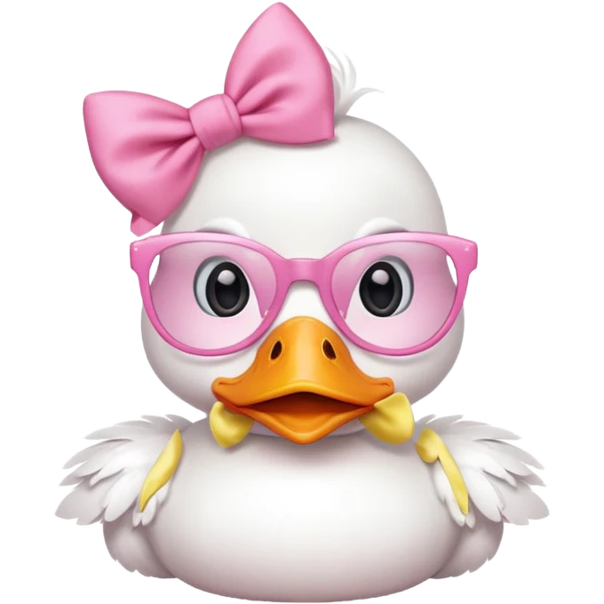 white duck with pink glasses and a pink bow emoji