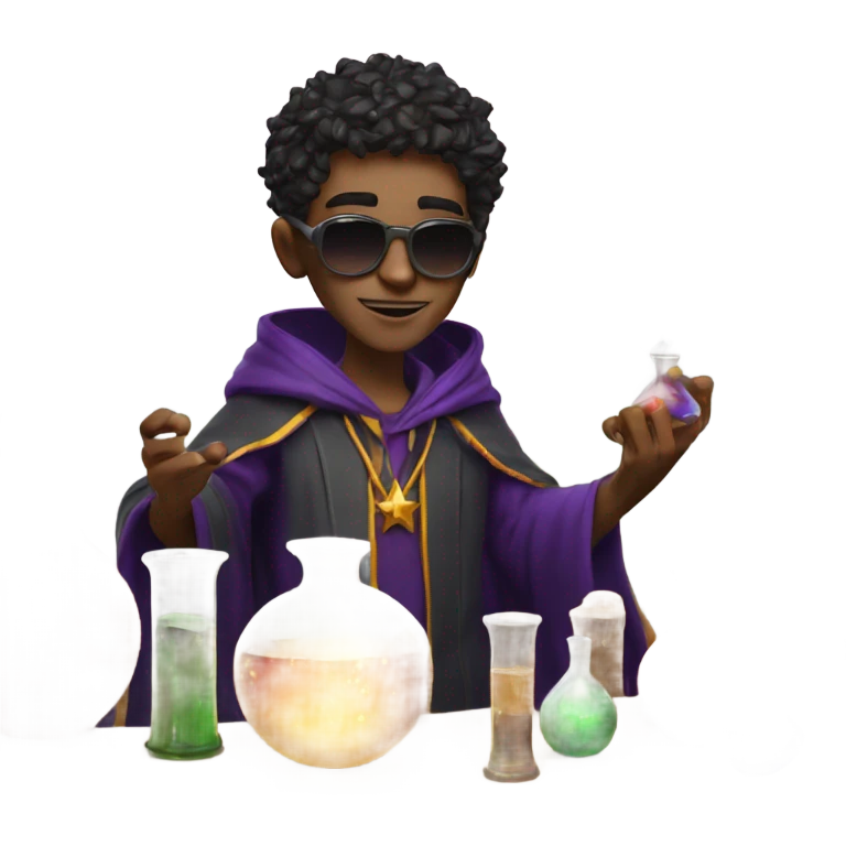 Young male wizard mixing potions and wearing sunglasses emoji