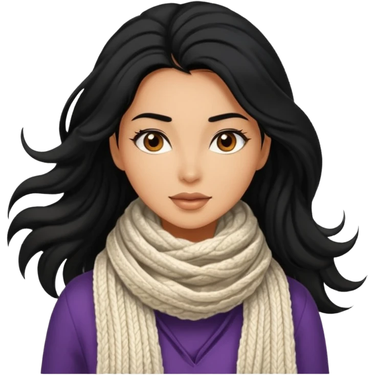 A black hair stylish woman in a long and knitted scarf, hair flowing in the winter breeze. emoji