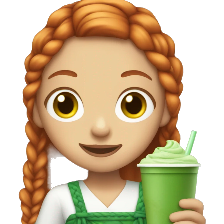 Redhead girl with braids holding iced matcha emoji
