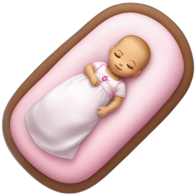 white sleeping newborn in a dress with a barbie logo emoji