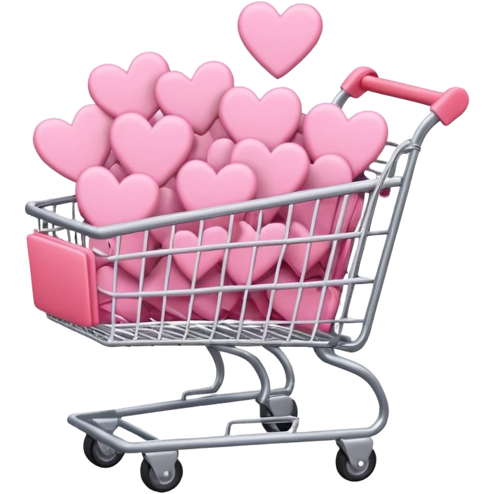 pink shopping cart filled with pink hearts emoji