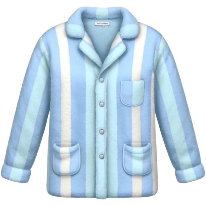 emoji of an isolated fluffy fleece pajama top with soft pastel 'vertical' stripes, plush fuzzy texture, light grey and pastel blue tones, button-down long sleeves, neatly folded flat-lay, no person, no body, no mannequin, cozy warm winter mood, soft shading emoji
