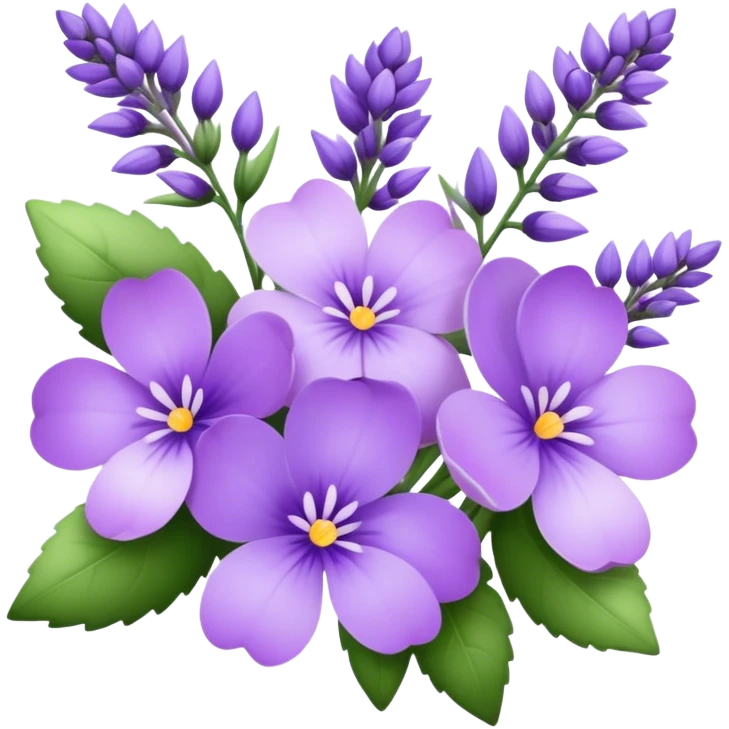 "A dreamy arrangement of violet and lavender blossoms with subtle shading."
 emoji