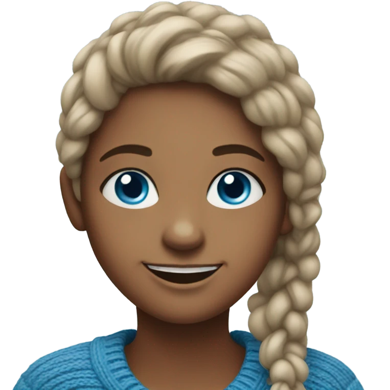 smiling girl in cozy sweater with bright blue eyes emoji