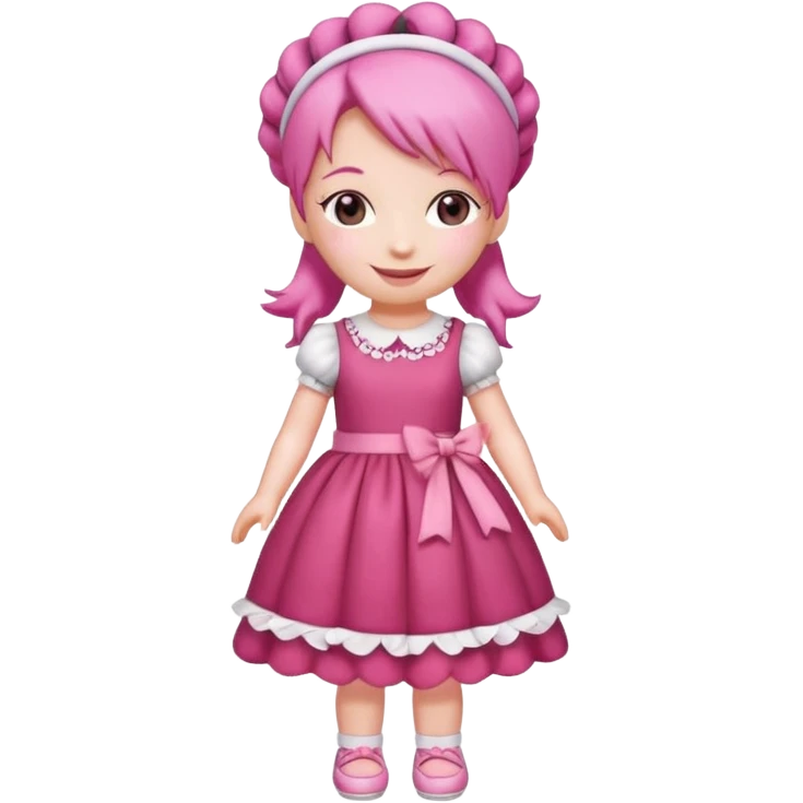 Isolated detaile illustration of the most modern raspberry torte doll figurine full body with pink hair and a hairband emoji