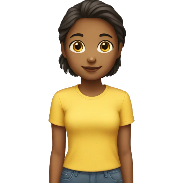 short girl wearing yellow shirt named laina emoji