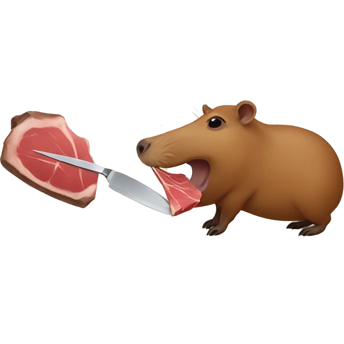 Capybara formally cutting a gigantic steak emoji
