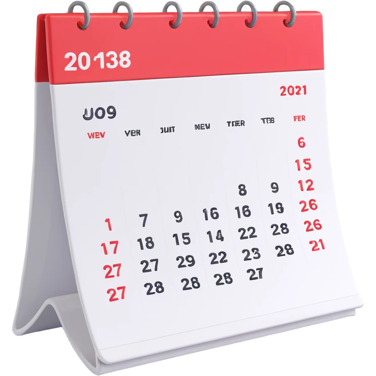 Apple-style 3D emoji icon of a calendar in perspective view, minimalistic design, only one centered date number, no month name, no weekday, no text or symbols other than the single number, realistic glossy material, soft depth, clean and detailed rendering emoji