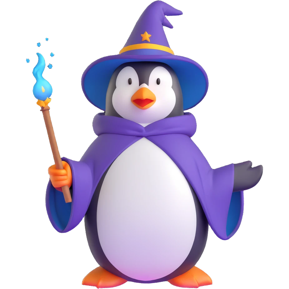 penguin wizard casting a spell emoji