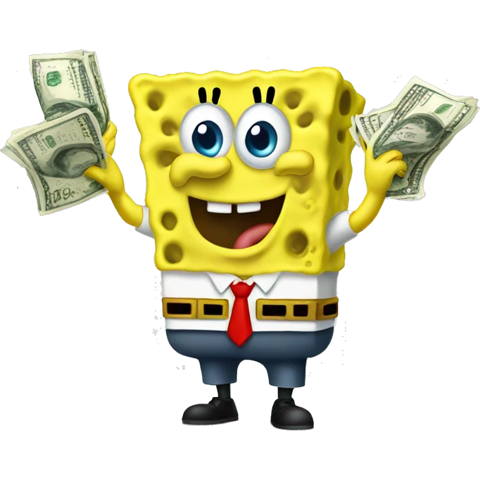 Spongebob counting money with his hand emoji