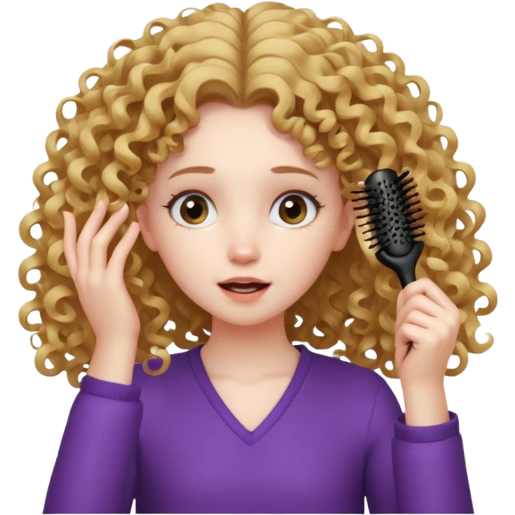 I want a girl with curly hair slowly brushing her hair and then it magically turns into straight hair then she gasps and moves her hair towards her ears gently. emoji
