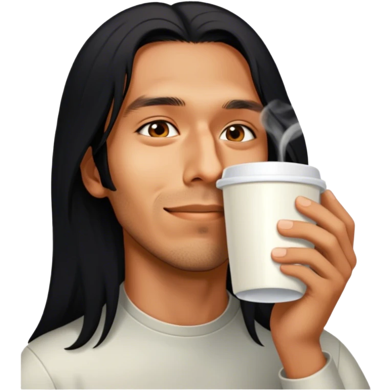 Guy with long hair drinking coffee emoji