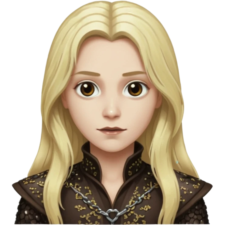 Igor from Van Helsing with long blonde hair, dark brown sequin outfit emoji