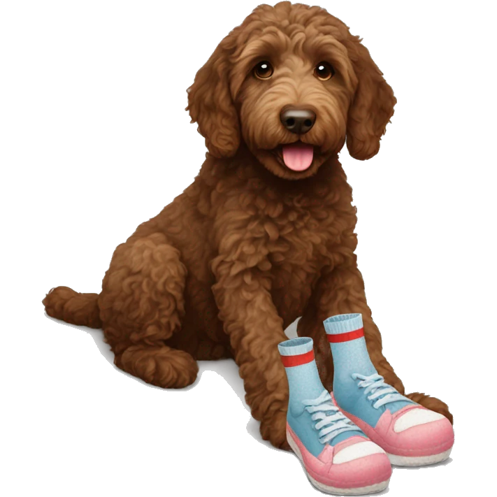 Brown labradoodle eating socks emoji