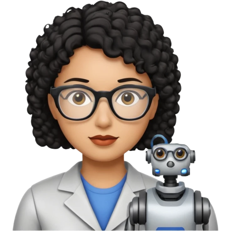 a robotics teacher, with black curly short hair emoji