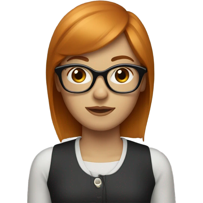a womam with short gingerish hair with bangs and brown glasse emoji