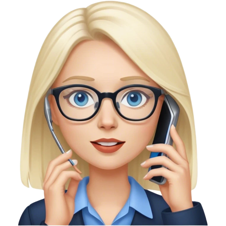 Pale Realistic balage hair woman wearing glasses and blue eyes speaking on 1 cell phone emoji