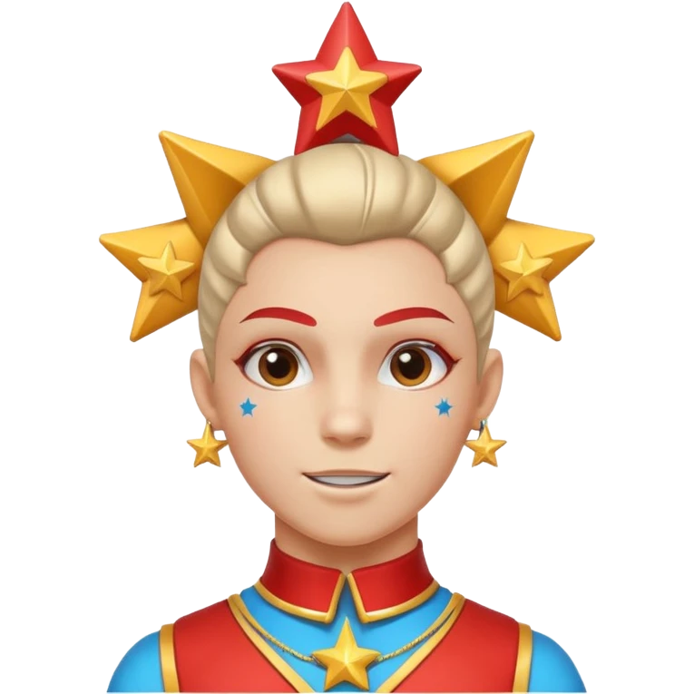circus acrobat portrait, head and shoulders only, sporty costume collar, energetic expression, star accessories, 3D cartoon, mobile game icon style, clean background, no text, no watermark
 emoji