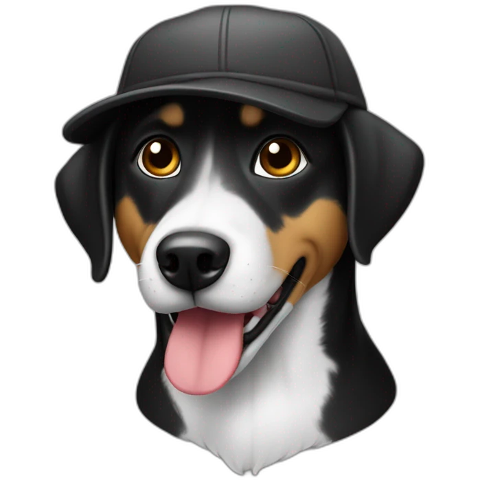 Chien noir avec une casquette emoji