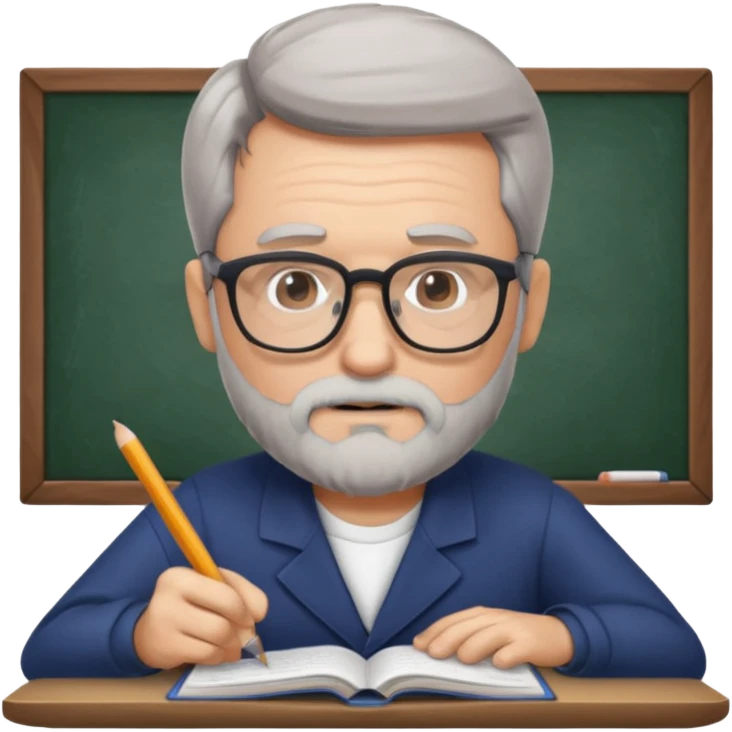 man with gray beard and glasses studying emoji