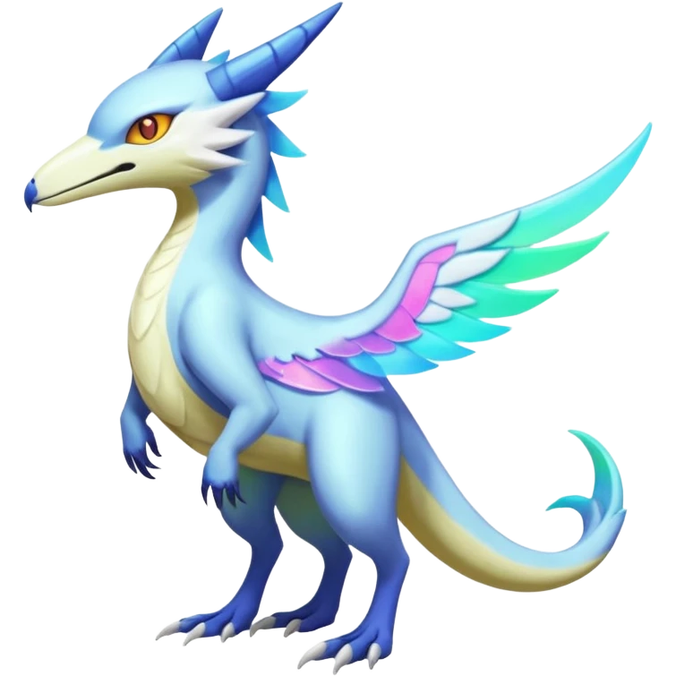 Colorful scaly flurry iridescent shiny bioluminescent translucent luminescent neon pastel bright pale Latias-Sergal-Vernid-Lombax-Renamon-Zeraora-Bastet-Fakémon-hybrid-fusion-creature, full body emoji