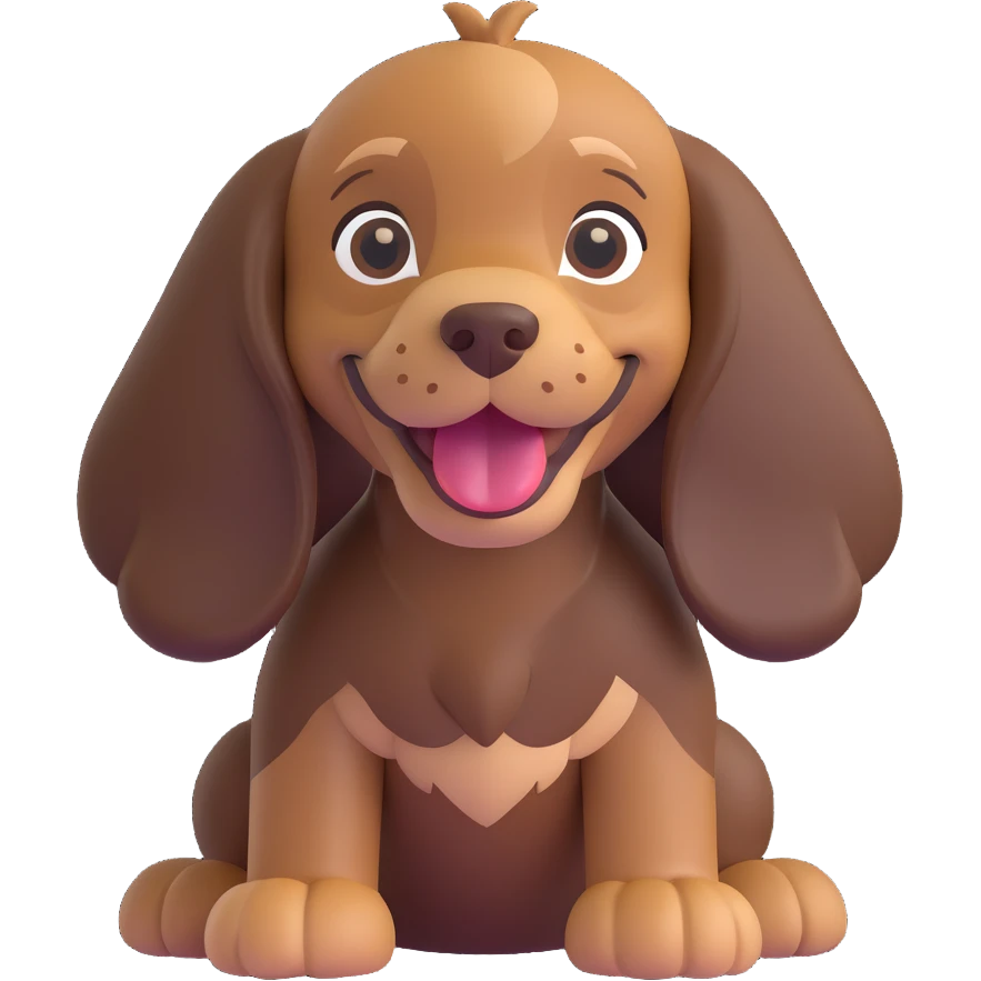 chocolate tan English cocker spaniel puppy standing with floppy ears and happy face emoji