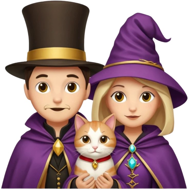 magician couple and their pet cat emoji