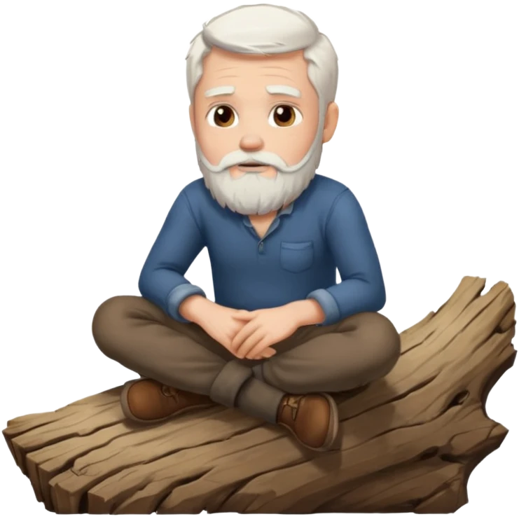 A white haired man with a beard sitting on a piece of wood emoji
